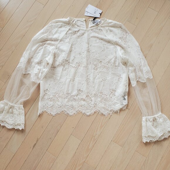 REISS ! Emilia Lace Flared-Cuff Blouse in Ivory ( US/6) - Picture 4 of 11